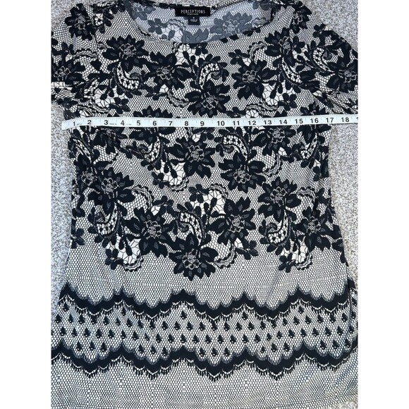 NWT Perceptions New York Blouse Sz 8 Ruffles Chantilly Lace Pattern Black/white - Picture 6 of 7